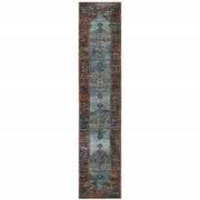 2' X 10' Blue And Red Oriental Power Loom Runner Rug