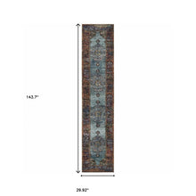 2' X 10' Blue And Red Oriental Power Loom Runner Rug