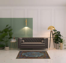 3' X 5' Blue Gold Green Red Orange And Purple Oriental Power Loom Stain Resistant Area Rug