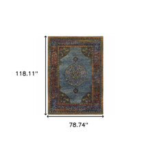 6' X 9' Blue Gold Green Red Orange And Purple Oriental Power Loom Stain Resistant Area Rug
