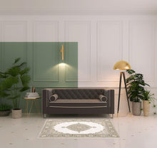 3' X 5' Beige Ivory Tan Gold Grey And Green Oriental Power Loom Stain Resistant Area Rug