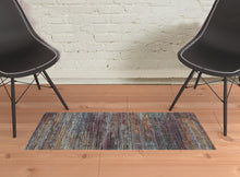 2' X 3' Blue Grey Gold Purple And Teal Abstract Power Loom Stain Resistant Area Rug