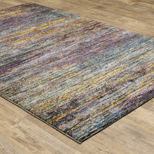 2' X 3' Blue Grey Gold Purple And Teal Abstract Power Loom Stain Resistant Area Rug