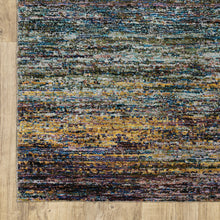 2' X 3' Blue Grey Gold Purple And Teal Abstract Power Loom Stain Resistant Area Rug