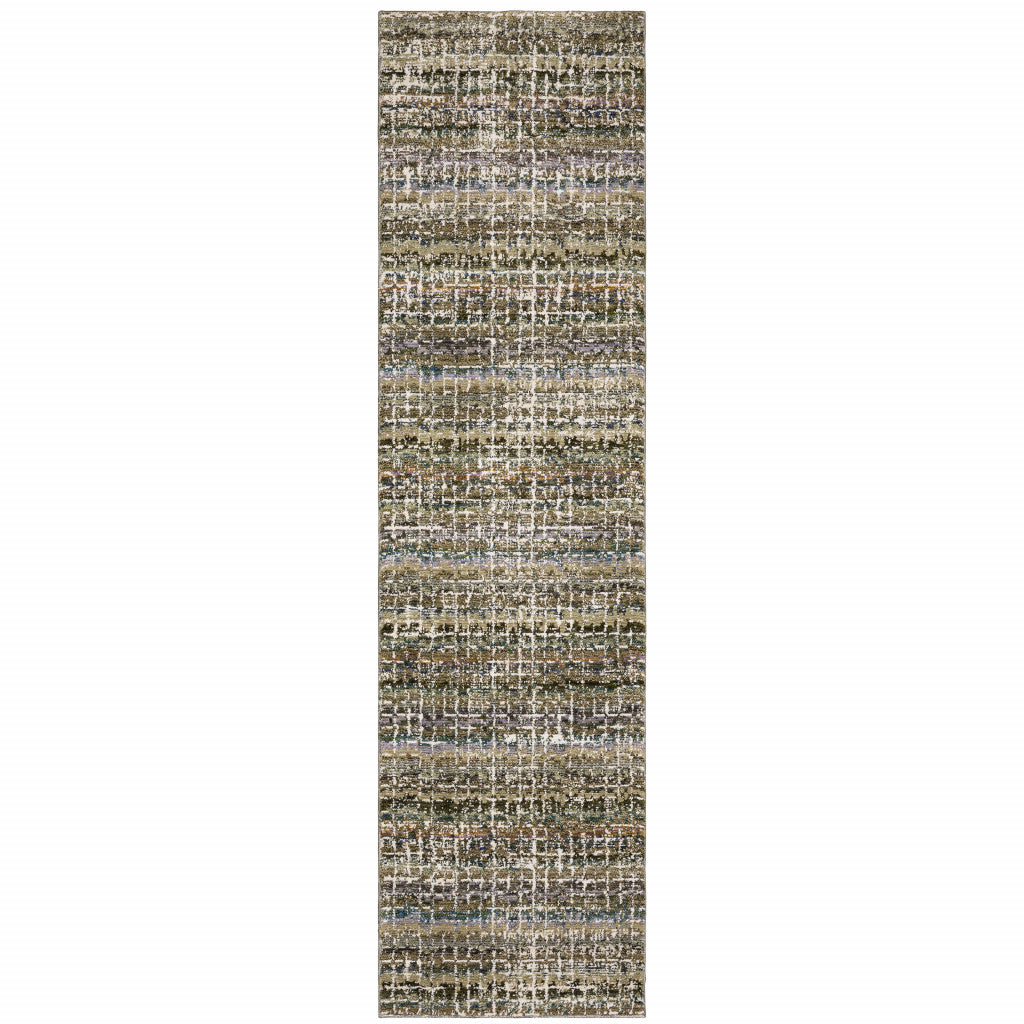 2' X 10' Green Abstract Power Loom Runner Rug
