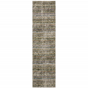 2' X 10' Green Abstract Power Loom Runner Rug