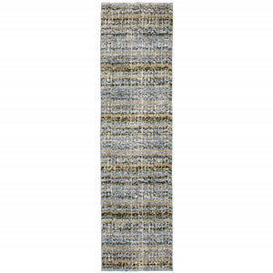 2' X 8' Blue Green Teal And Grey Abstract Power Loom Stain Resistant Runner Rug