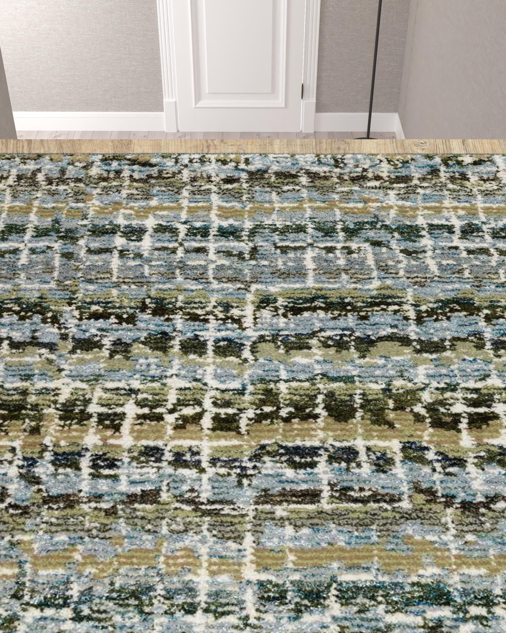 2' X 10' Blue Green Teal And Grey Abstract Power Loom Stain Resistant Runner Rug