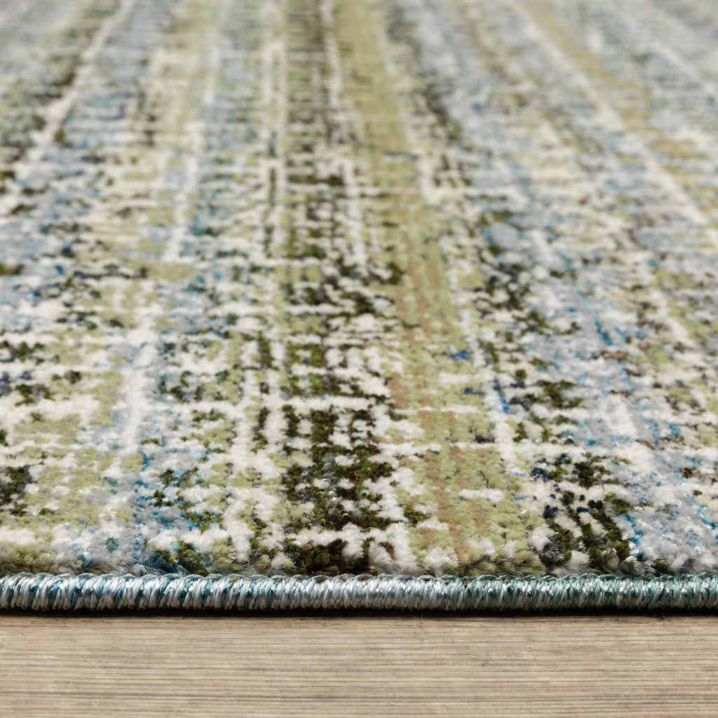 3' X 5' Blue Green Teal And Grey Abstract Power Loom Stain Resistant Area Rug