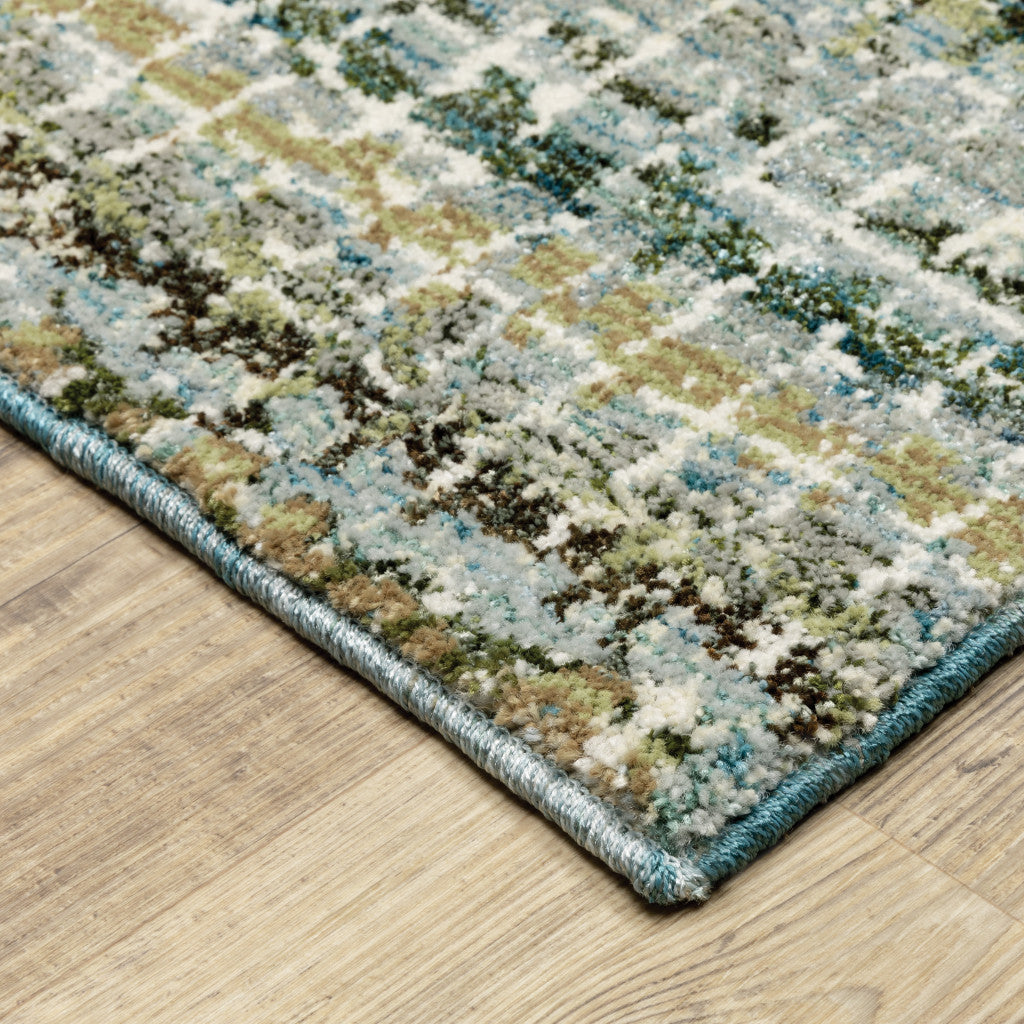 6' X 9' Blue Green Teal And Grey Abstract Power Loom Stain Resistant Area Rug