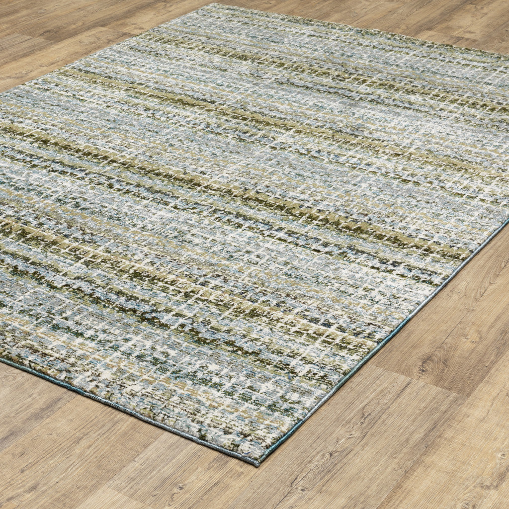 6' X 9' Blue Green Teal And Grey Abstract Power Loom Stain Resistant Area Rug
