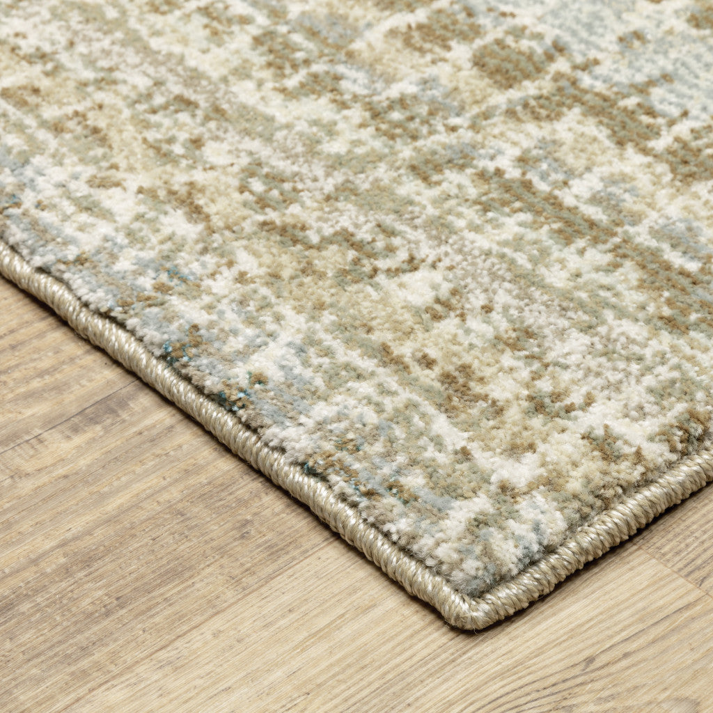 2' X 8' Ivory Grey Tan And Brown Abstract Power Loom Stain Resistant Runner Rug