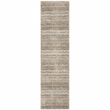 2' X 10' Ivory Grey Tan And Brown Abstract Power Loom Stain Resistant Runner Rug