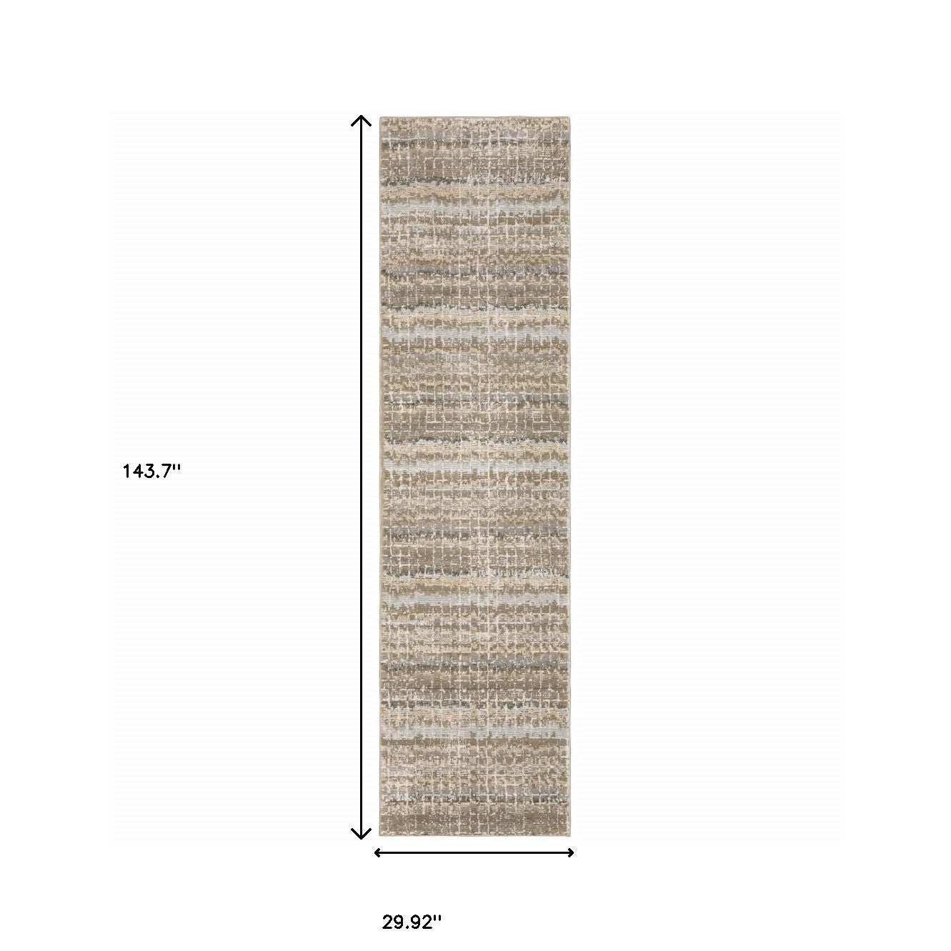 2' X 10' Ivory Grey Tan And Brown Abstract Power Loom Stain Resistant Runner Rug
