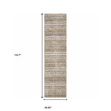 2' X 10' Ivory Grey Tan And Brown Abstract Power Loom Stain Resistant Runner Rug