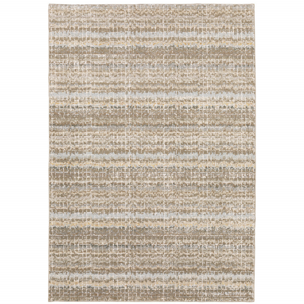 5' X 7' Ivory Grey Tan And Brown Abstract Power Loom Stain Resistant Area Rug