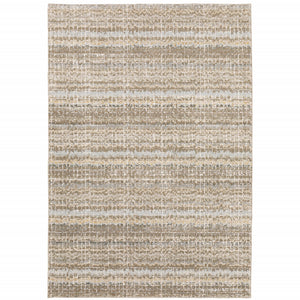 9' X 12' Ivory Grey Tan And Brown Abstract Power Loom Stain Resistant Area Rug