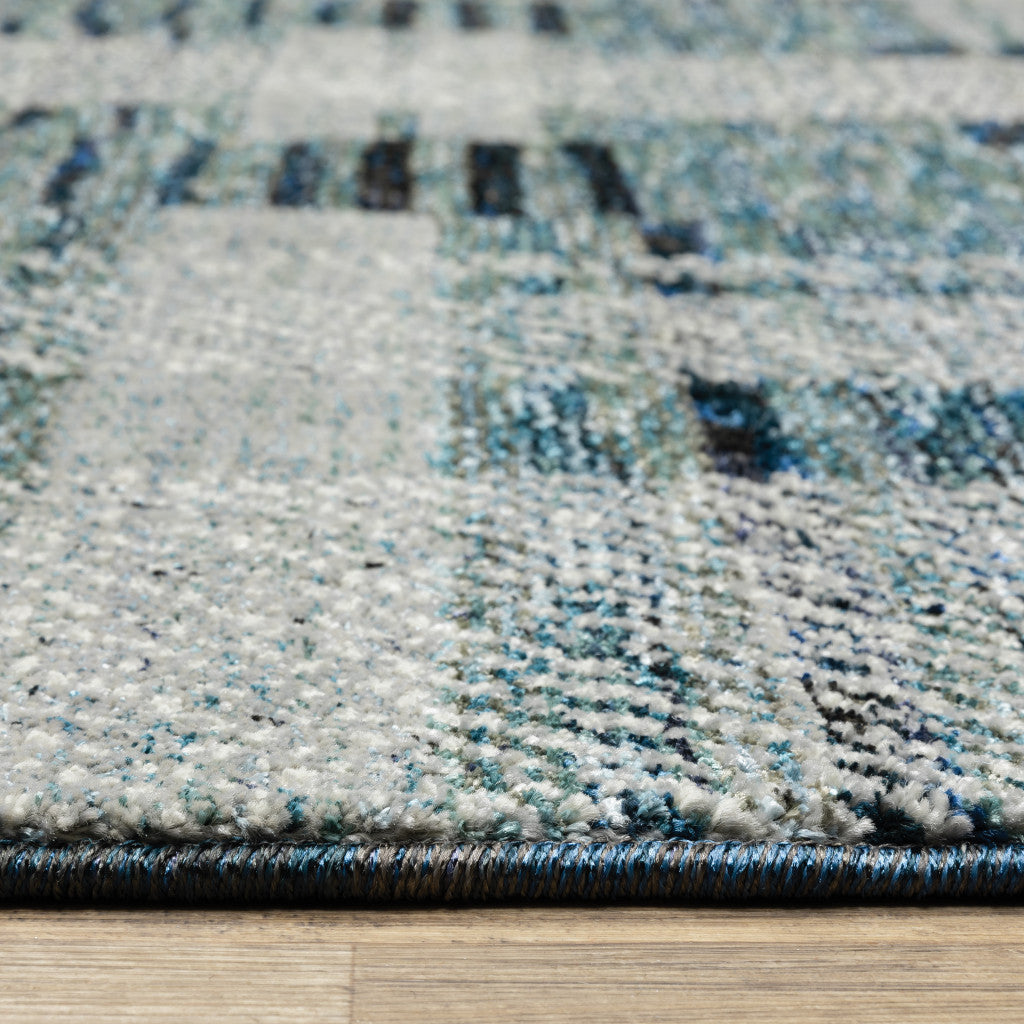 2' X 8' Blue Geometric Power Loom Stain Resistant Runner Rug