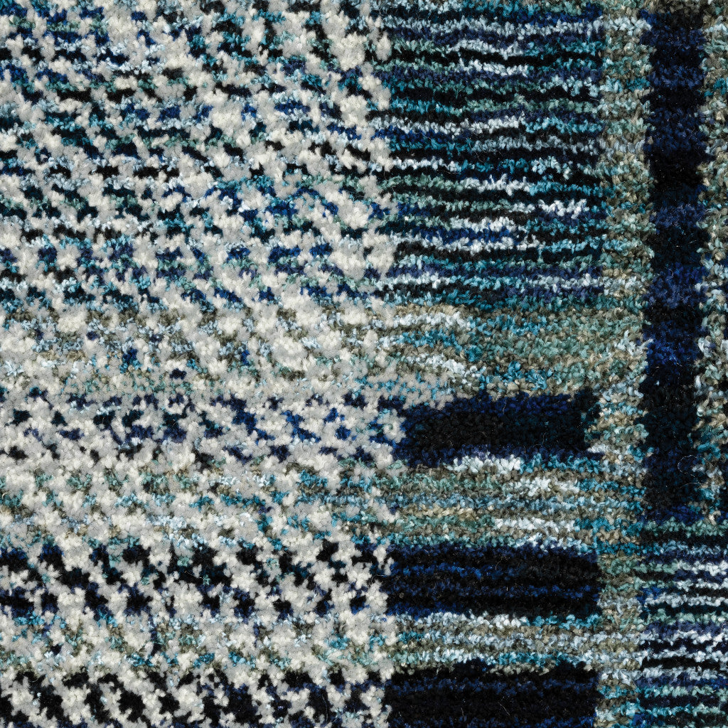 2' X 8' Blue Geometric Power Loom Stain Resistant Runner Rug