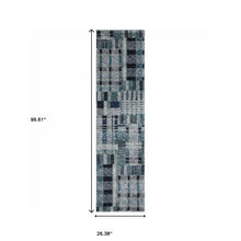 2' X 8' Blue Geometric Power Loom Stain Resistant Runner Rug