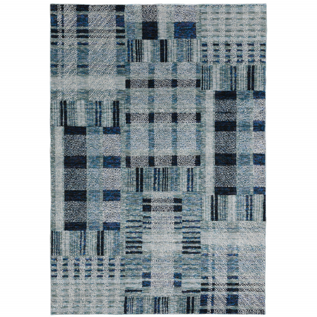 3' X 5' Blue Geometric Power Loom Stain Resistant Area Rug