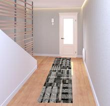 2' X 8' Black Grey And Ivory Geometric Power Loom Stain Resistant Runner Rug