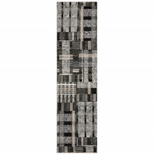 2' X 8' Black Grey And Ivory Geometric Power Loom Stain Resistant Runner Rug