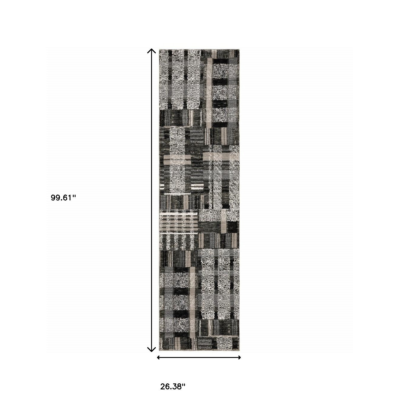 2' X 8' Black Grey And Ivory Geometric Power Loom Stain Resistant Runner Rug