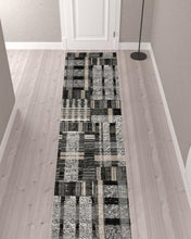 2' X 10' Black Grey And Ivory Geometric Power Loom Stain Resistant Runner Rug