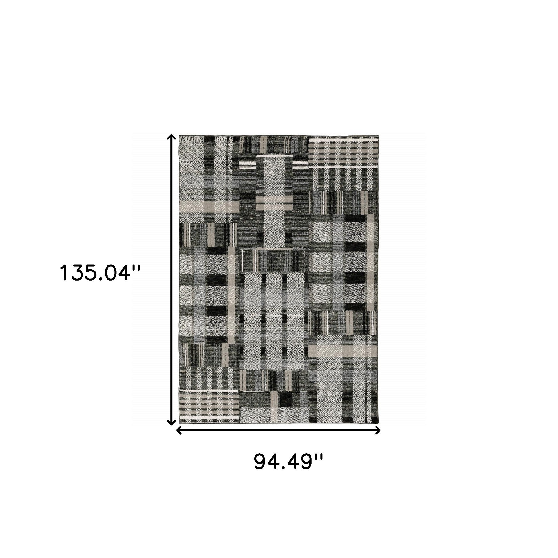 8' X 10' Black Grey And Ivory Geometric Power Loom Stain Resistant Area Rug