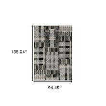 8' X 10' Black Grey And Ivory Geometric Power Loom Stain Resistant Area Rug