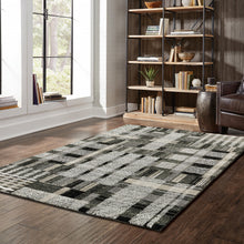 8' X 10' Black Grey And Ivory Geometric Power Loom Stain Resistant Area Rug