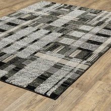 8' X 10' Black Grey And Ivory Geometric Power Loom Stain Resistant Area Rug