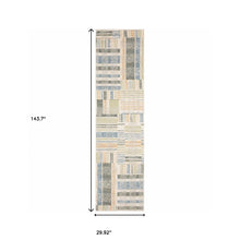 2' X 10' Green Grey And Ivory Geometric Power Loom Stain Resistant Runner Rug