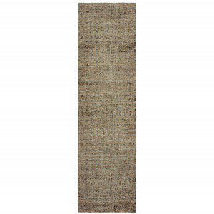 2' X 8' Silver Gold Rust And Blue Green Geometric Power Loom Stain Resistant Runner Rug