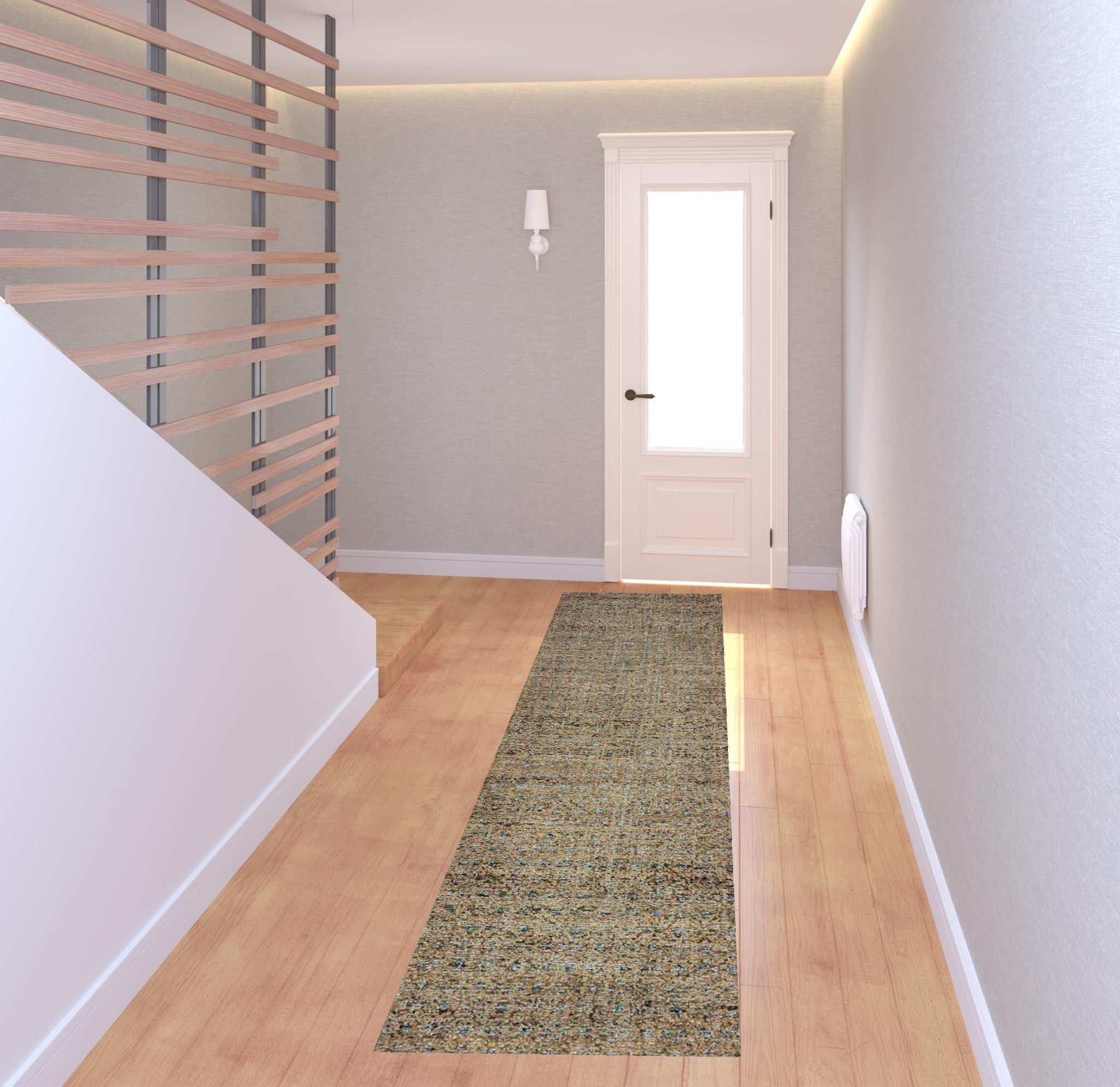 2' X 8' Silver Gold Rust And Blue Green Geometric Power Loom Stain Resistant Runner Rug