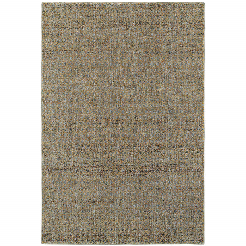 6' X 9' Silver Gold Rust And Blue Green Geometric Power Loom Stain Resistant Area Rug