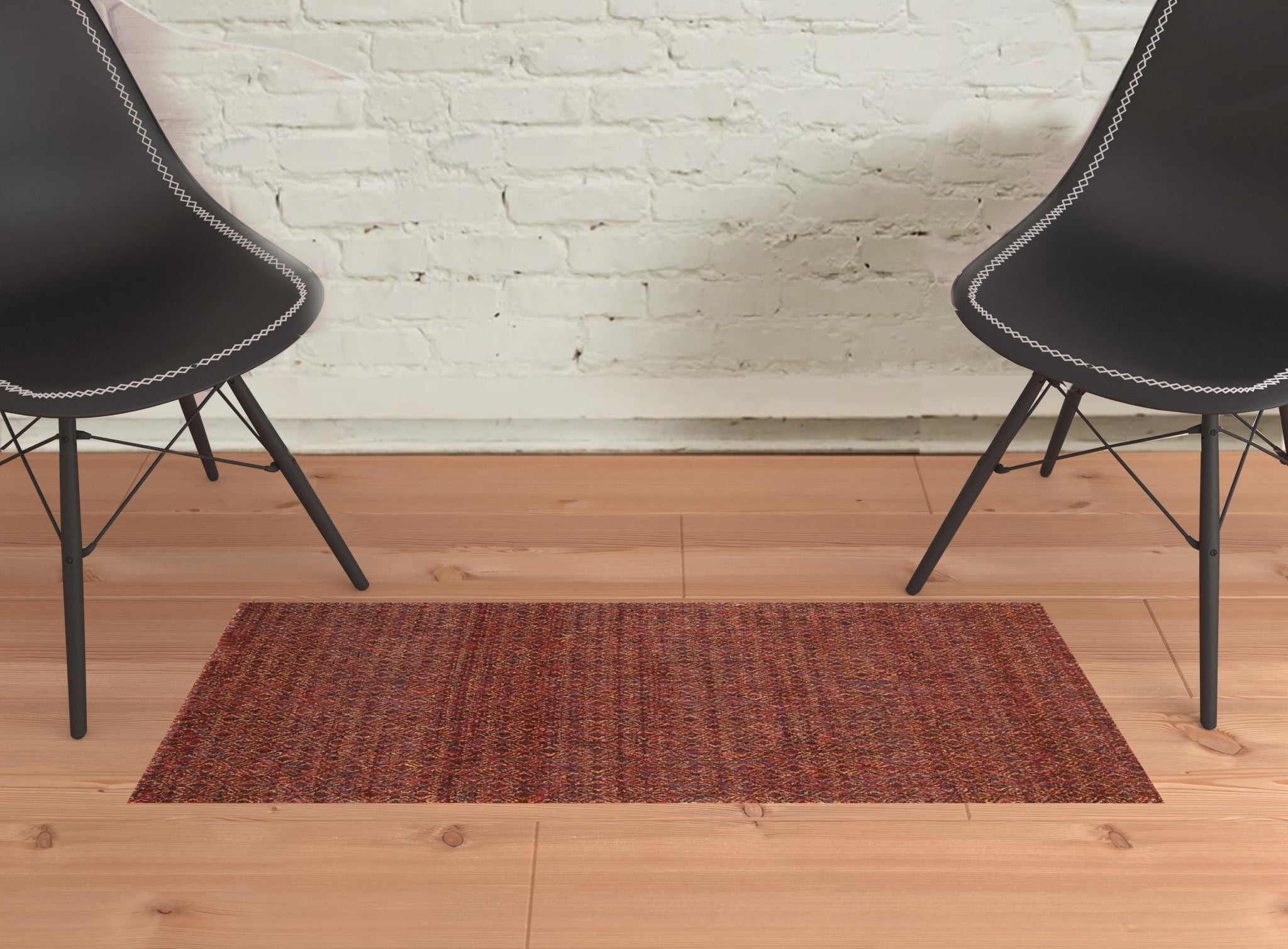 2' X 3' Red Gold And Blue Geometric Power Loom Stain Resistant Area Rug