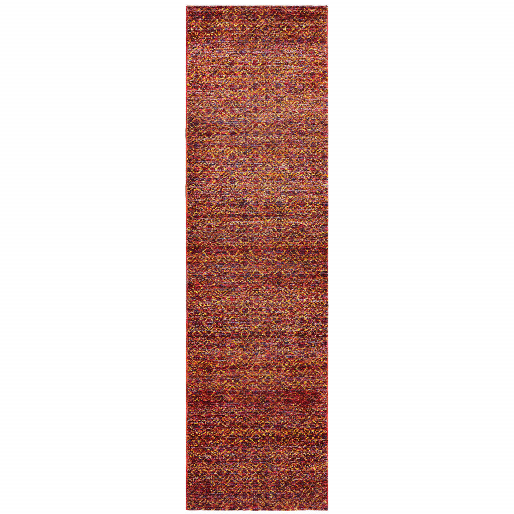 2' X 8' Red Gold And Blue Geometric Power Loom Stain Resistant Runner Rug