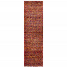 2' X 10' Red Gold And Blue Geometric Power Loom Stain Resistant Runner Rug