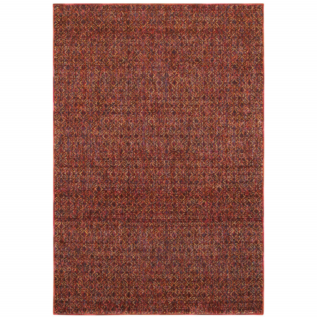6' X 9' Red Gold And Blue Geometric Power Loom Stain Resistant Area Rug