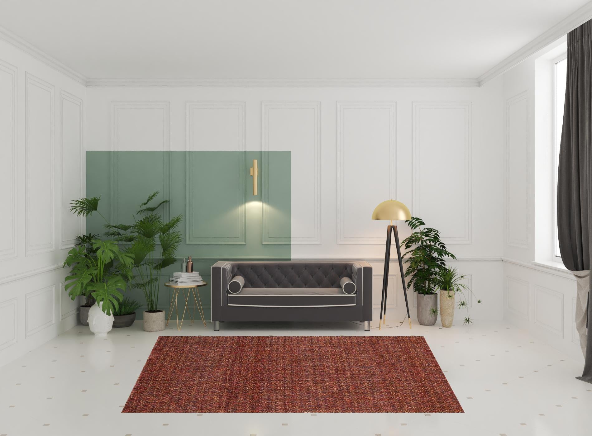 6' X 9' Red Gold And Blue Geometric Power Loom Stain Resistant Area Rug