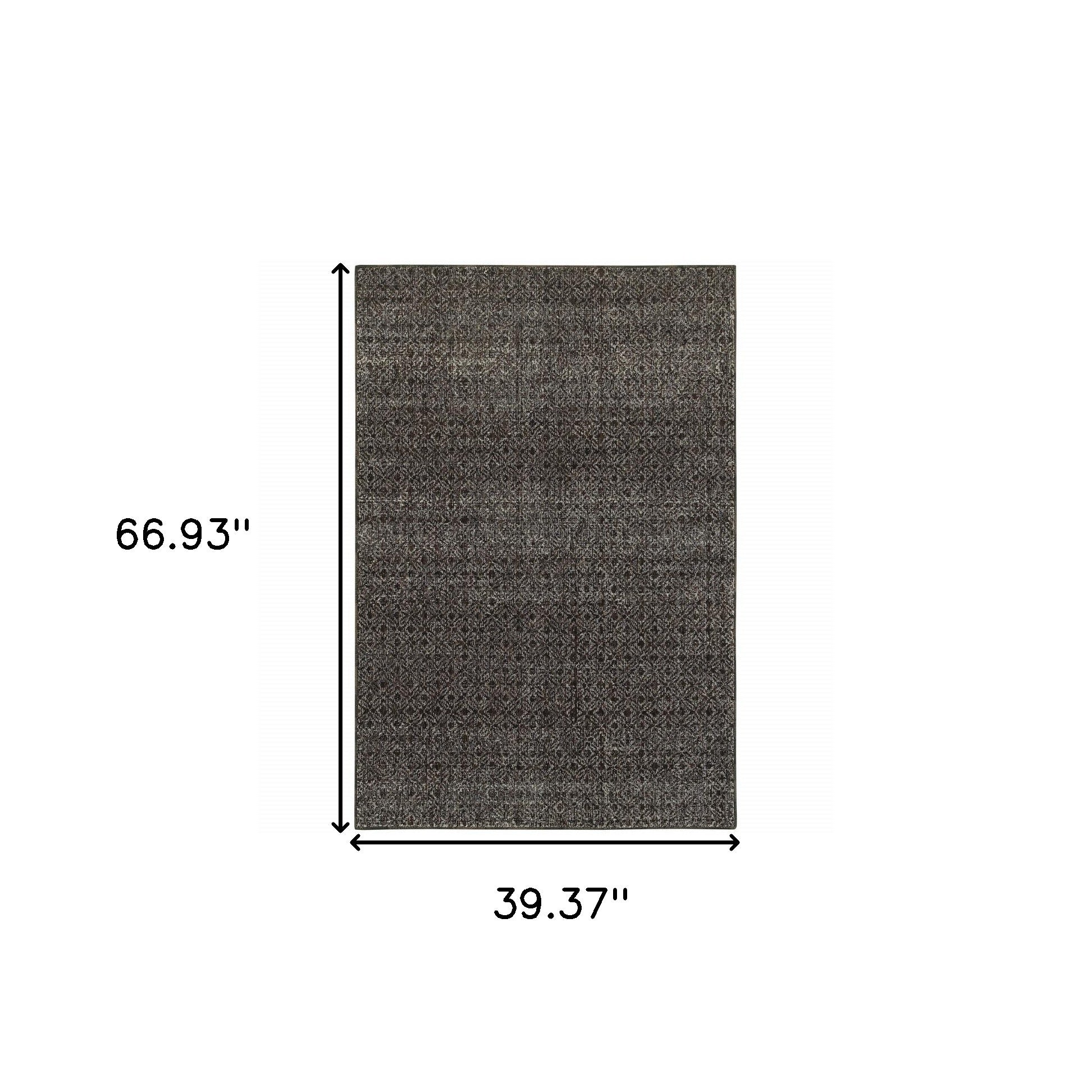3' X 5' Charcoal Grey And Brown Geometric Power Loom Stain Resistant Area Rug