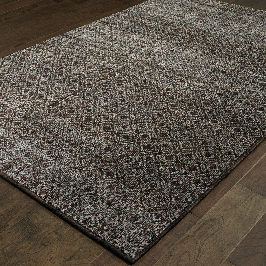 5' X 7' Charcoal Grey And Brown Geometric Power Loom Stain Resistant Area Rug