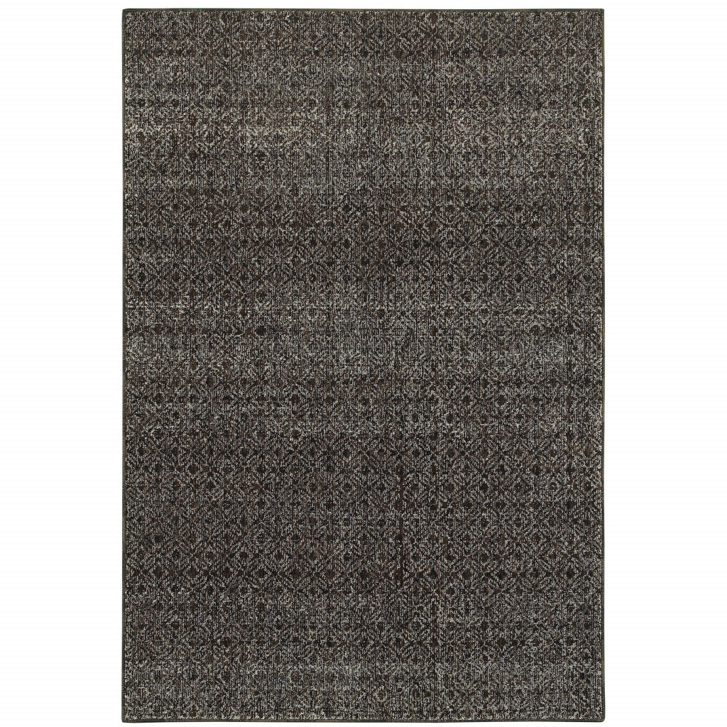 6' X 9' Charcoal Grey And Brown Geometric Power Loom Stain Resistant Area Rug