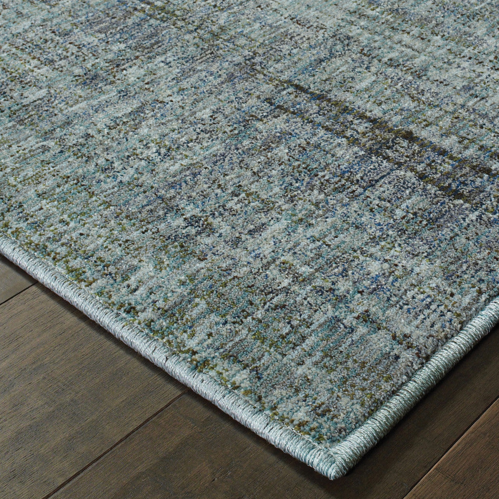 5' X 7' Blue Grey Silver And Green Power Loom Stain Resistant Area Rug