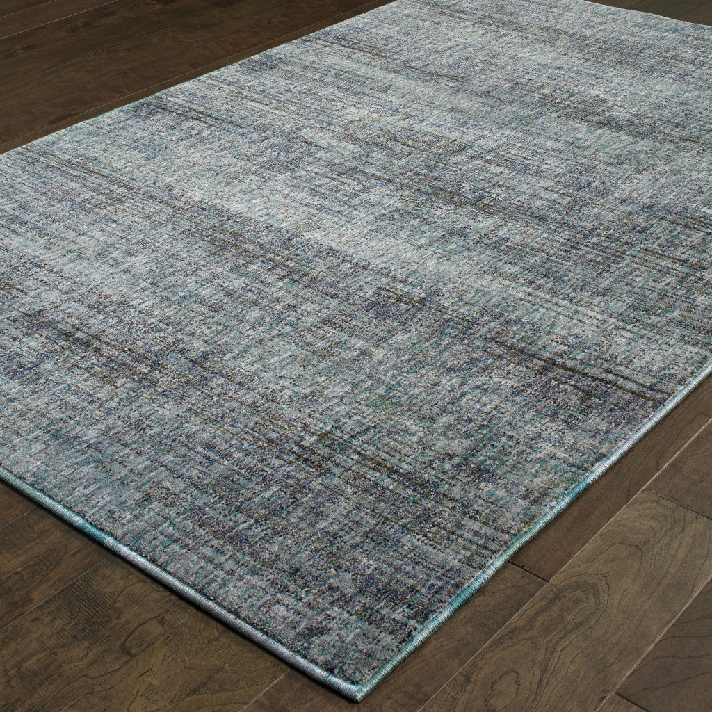 5' X 7' Blue Grey Silver And Green Power Loom Stain Resistant Area Rug