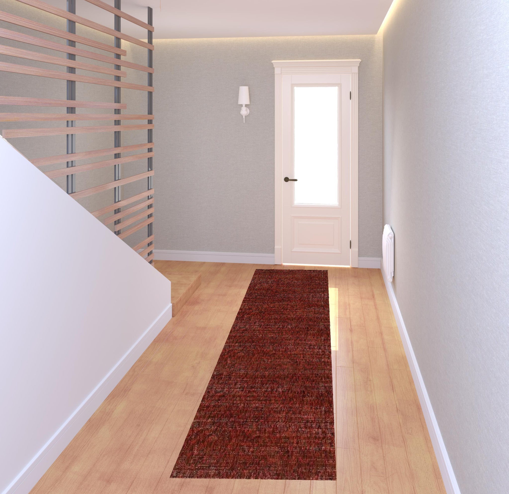 2' X 8' Red Grey Deep And Charcoal Power Loom Stain Resistant Runner Rug