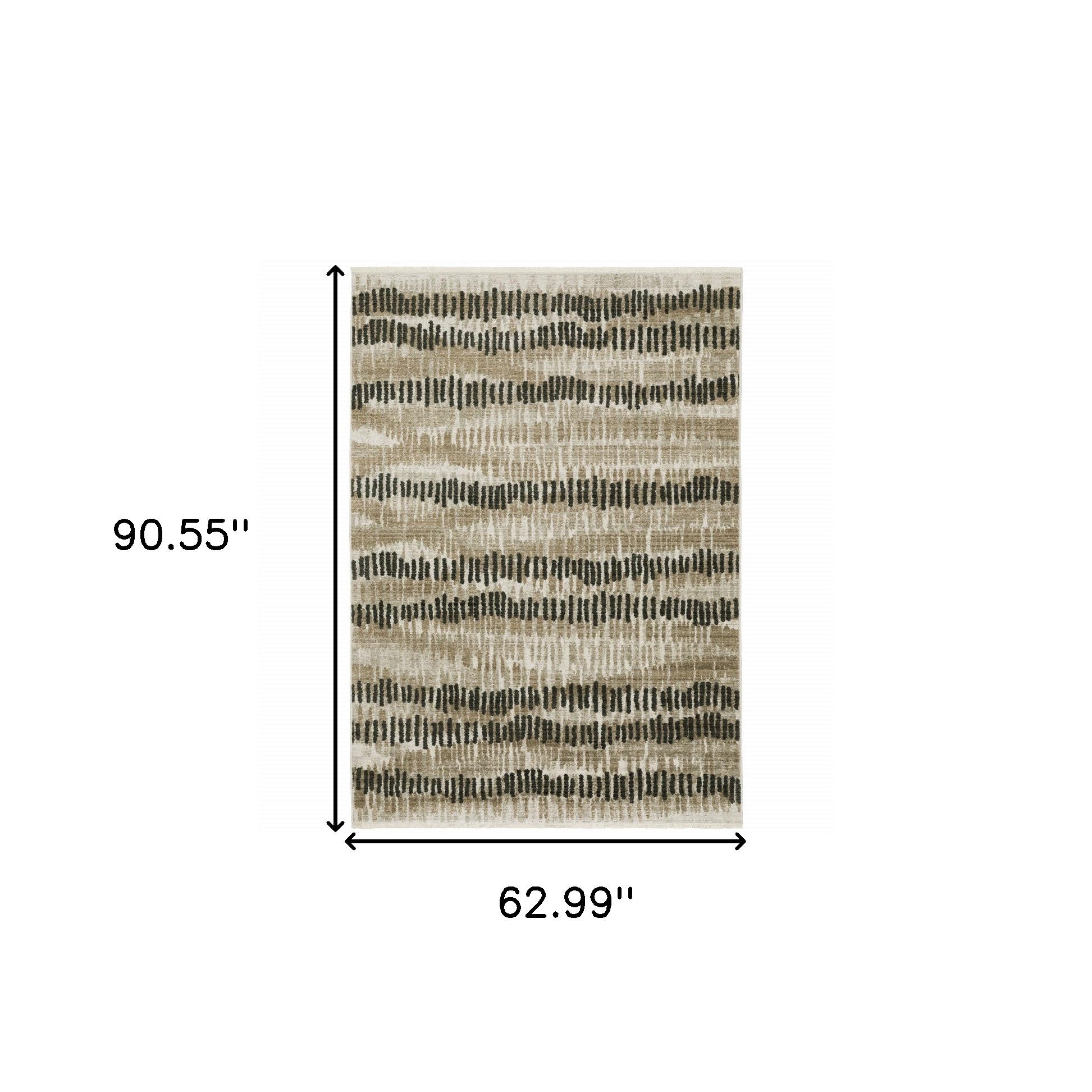 5' X 8' Beige Ivory Charcoal Brown Tan And Grey Abstract Power Loom Stain Resistant Area Rug With Fringe