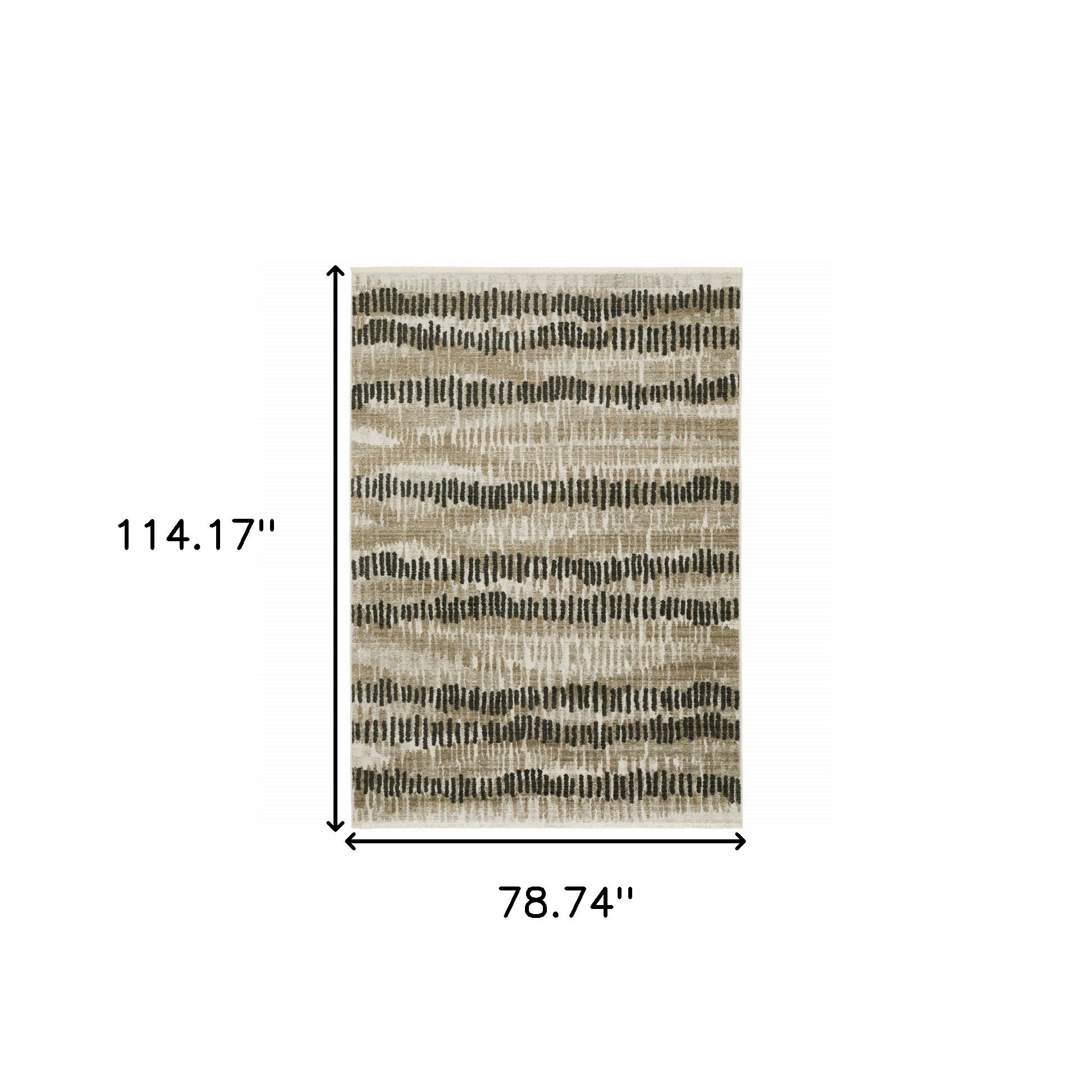 6' X 9' Beige Ivory Charcoal Brown Tan And Grey Abstract Power Loom Stain Resistant Area Rug With Fringe